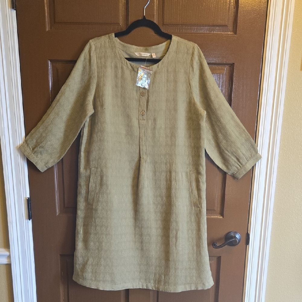 Soft Surroundings linen blend pullover sheath dress with side pockets Sz M NWT
